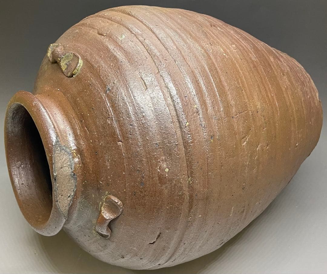 極メ　桂又三郎織　古備前　三耳壺　室町末期　下駄高台　鑑定書付　p9113