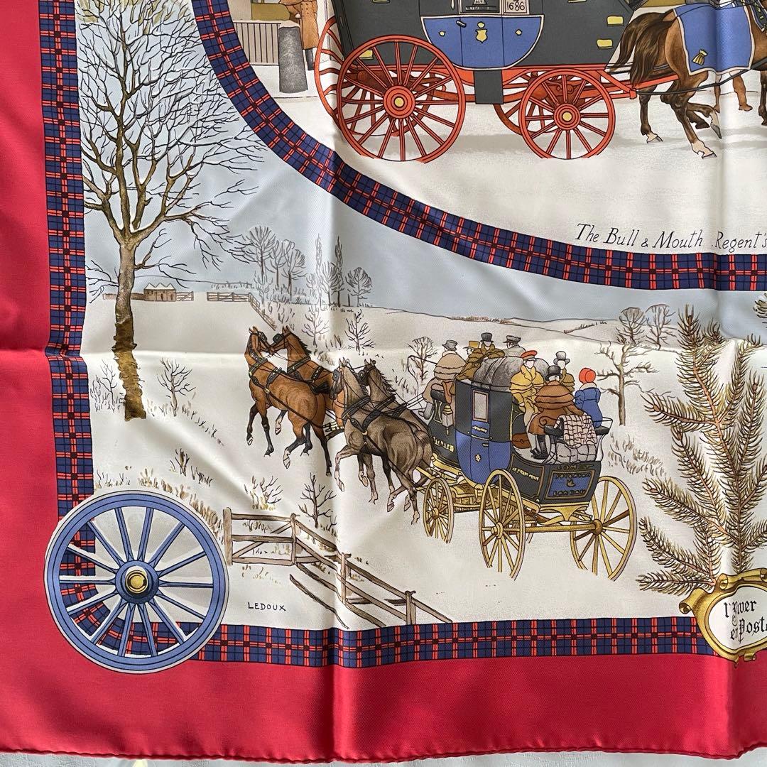 HERMES シルクハンカチ 馬車と雪景色