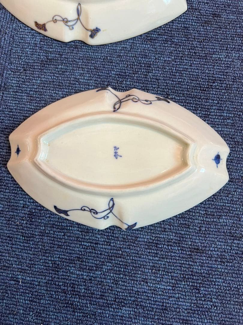 1277  九谷焼　染付山水風景図　皿　5客　時代物