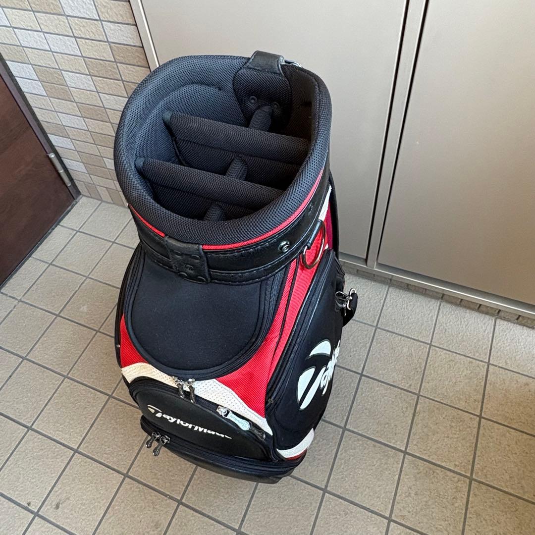 使用感　テーラーメイド 3点式 キャディバッグ 黒/赤 9.5型 6分割　ゴルフ