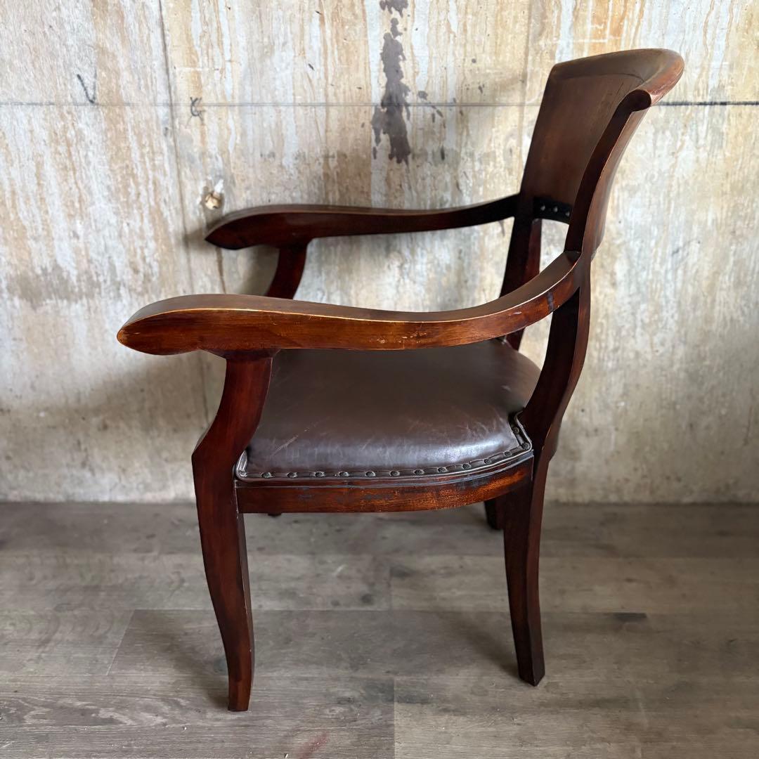 エスニックスタイル　レザーシート アームチェア ヴィンテージ　①