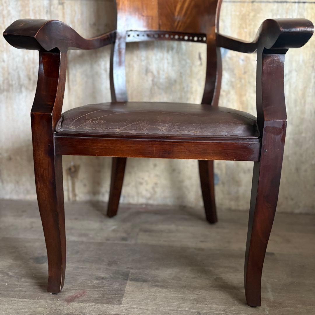 エスニックスタイル　レザーシート アームチェア ヴィンテージ　①