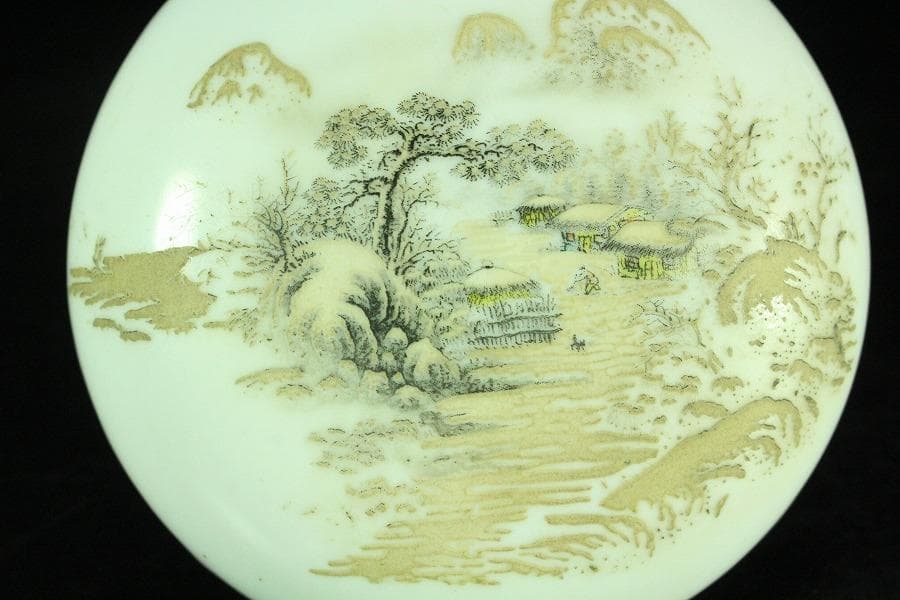 中国美術 墨絵 落 白磁香合 時代物(K-A723)