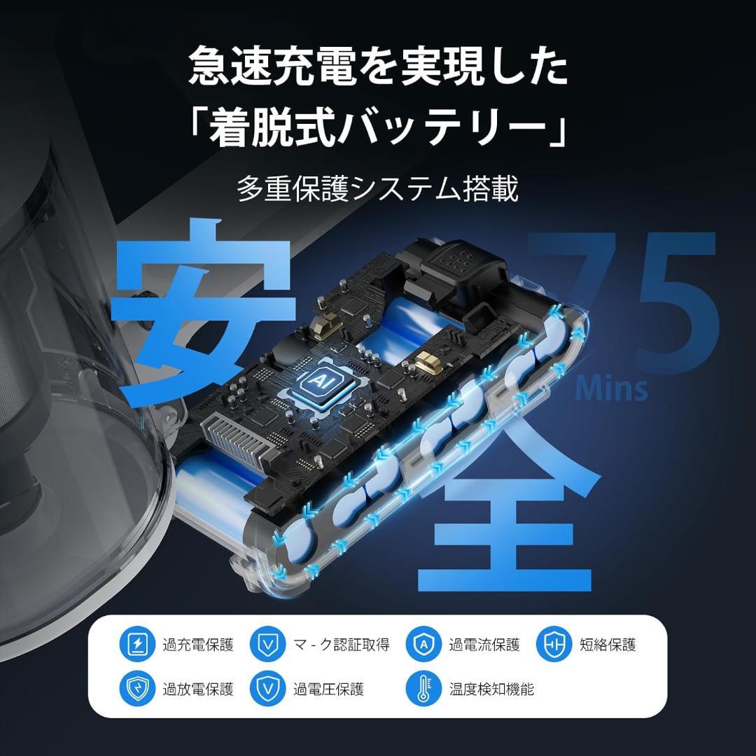 掃除機 コードレス 12層HEPA濾過 自立式 着脱式バッテリー