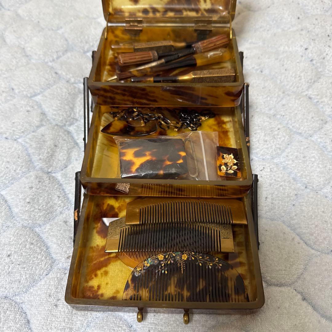 時代物　鼈甲三段箱　簪まとめ
