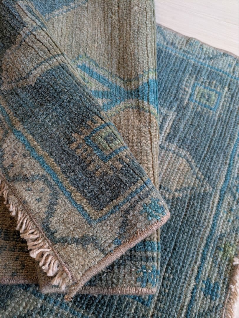 43×107 ヴィンテージトルコブルーメダリオン　トルコラグ　ミニサイズ