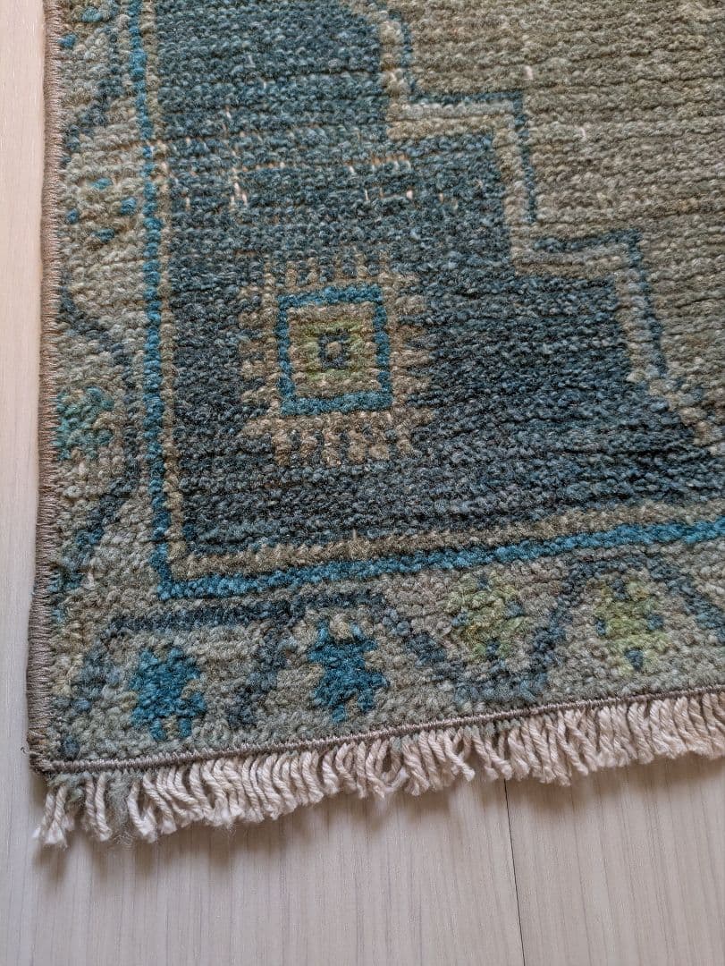 43×107 ヴィンテージトルコブルーメダリオン　トルコラグ　ミニサイズ