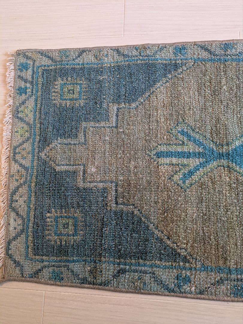 43×107 ヴィンテージトルコブルーメダリオン　トルコラグ　ミニサイズ