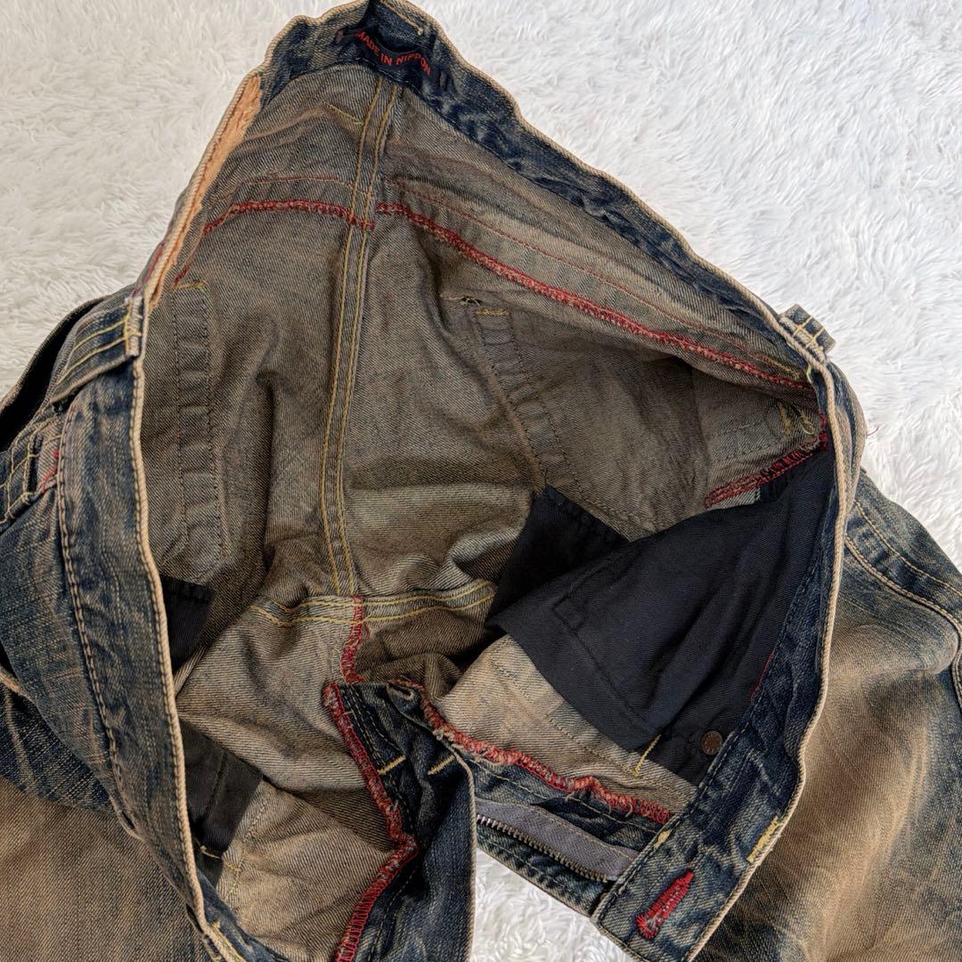 BLUE WAY ブルーウェイ 鬼ヒゲ フレア デニム パンツ ジーンズ Y2K