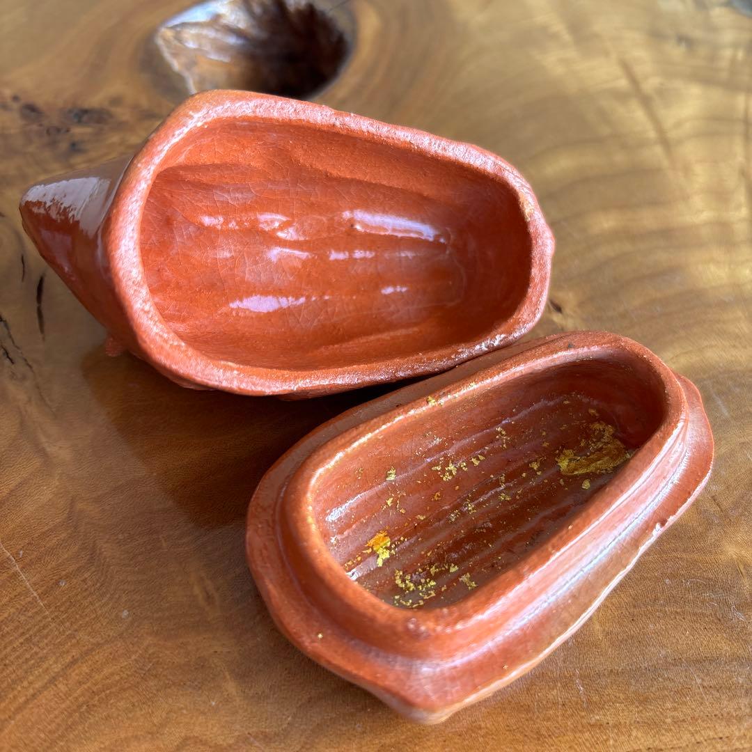 干支香合 北野天満宮司 吉村楽入造 丑年 楽焼 茶道具 共箱