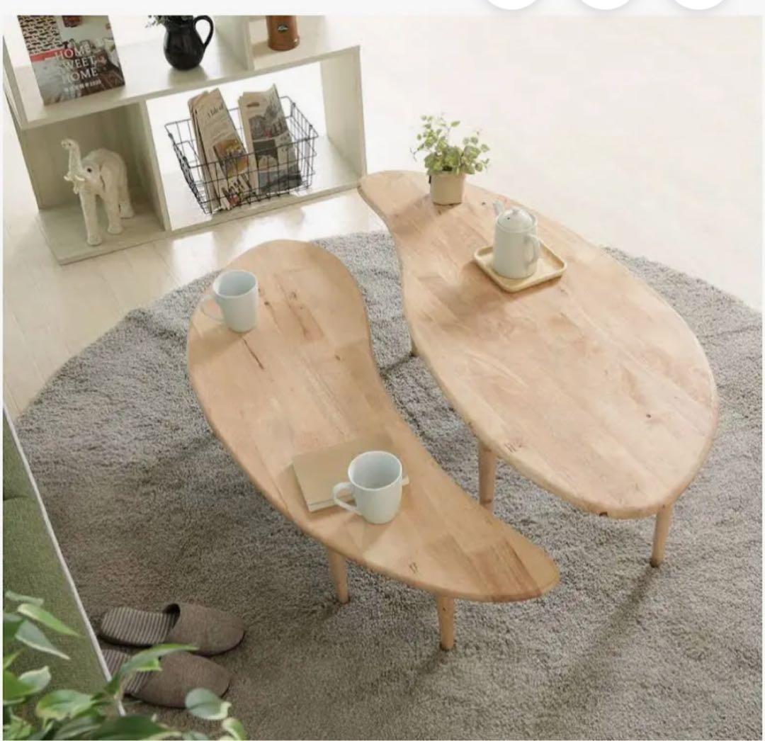 美品】天然木製 無垢材 センターテーブル 2台セット コーヒー ビーンズ