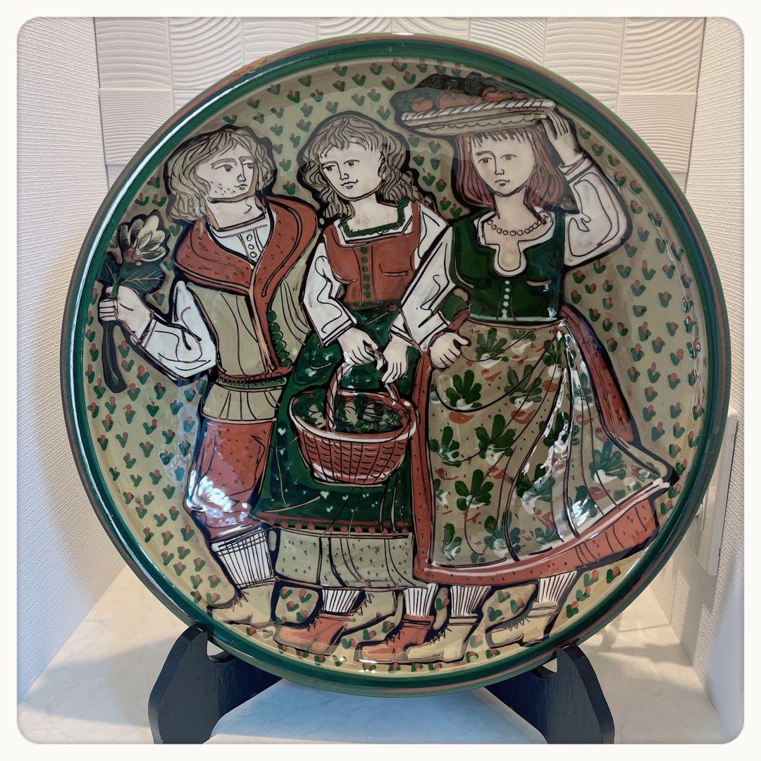 スイス　Schneider工房　ハンドペイント　ヴィンテージ大皿　レアサイズ