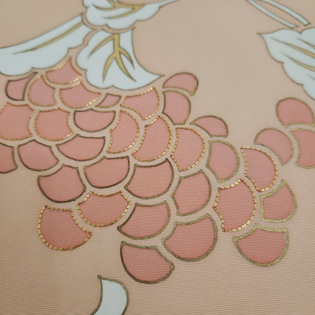美品　塩瀬　九寸染帯　名古屋帯　つる葡萄　金駒刺繍　乙女色