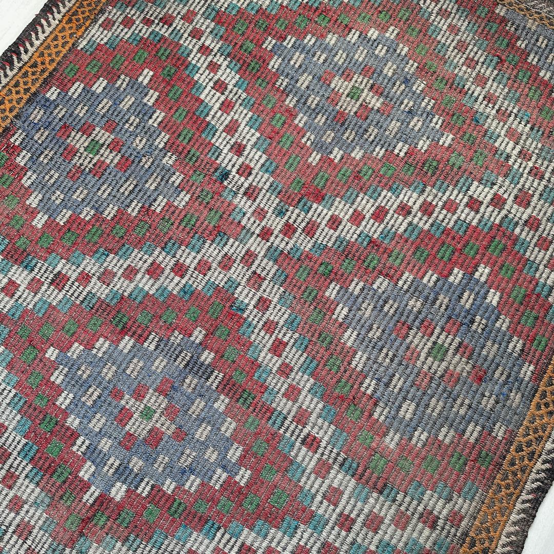 トルコ製ヴィンテージラグ940レア 大判 オールドキリム ジジム ブルー レッド
