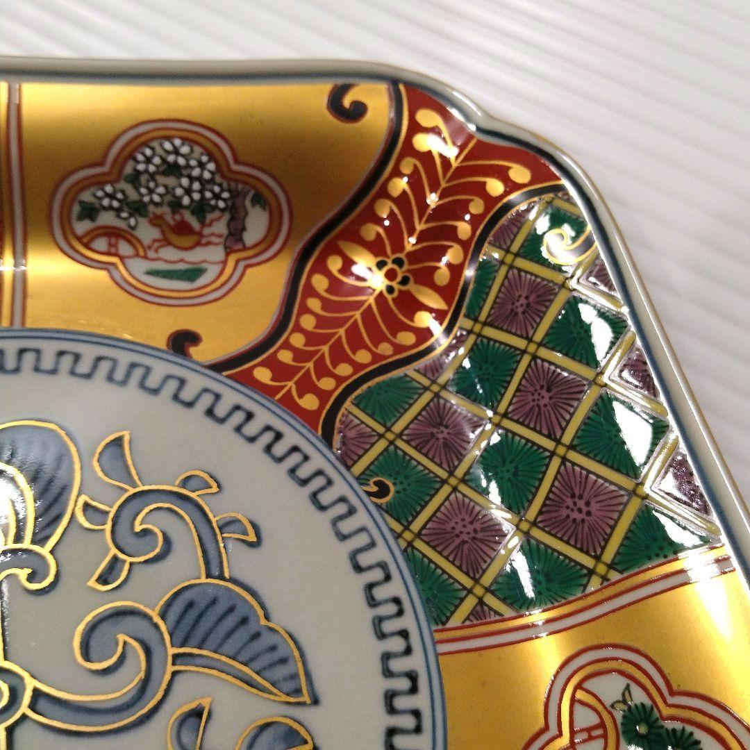 波佐見焼 林九郎窯 林九郎 古伊万里 金襴手 金彩 色絵 赤絵 間取 角皿 牡丹