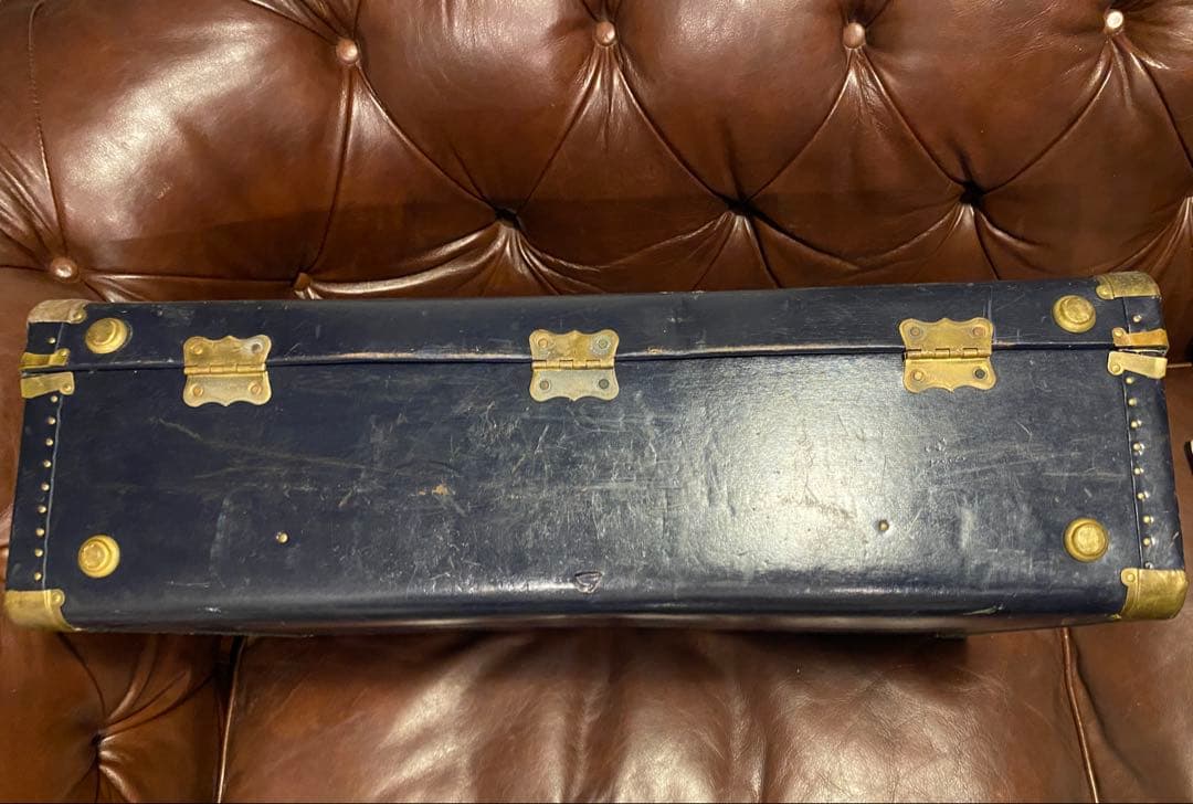 アンティーク　ヴィンテージ　トランク　ネイビー　ゴールド　ブルー