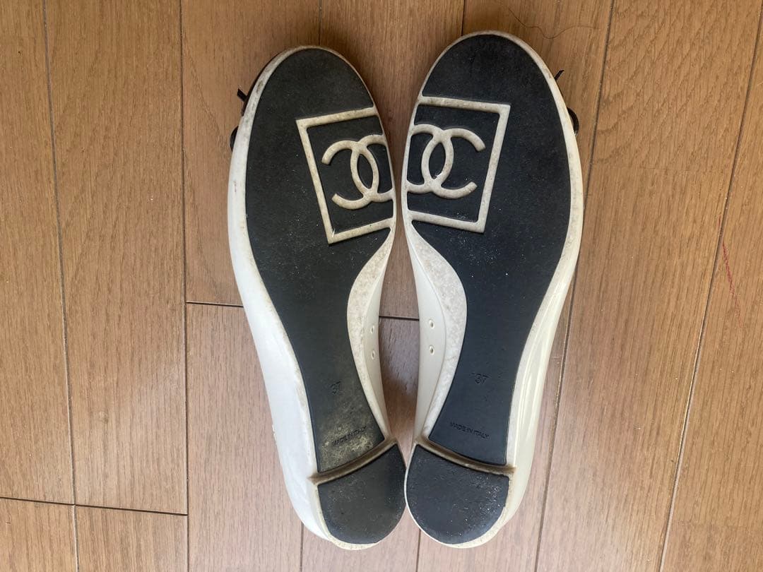 CHANEL バレエシューズ ホワイト/ブラック　塩化ビニール