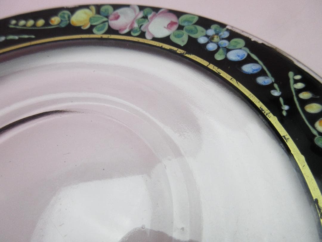 ビンテージ プレート付き 花模様 デザートグラス 70905