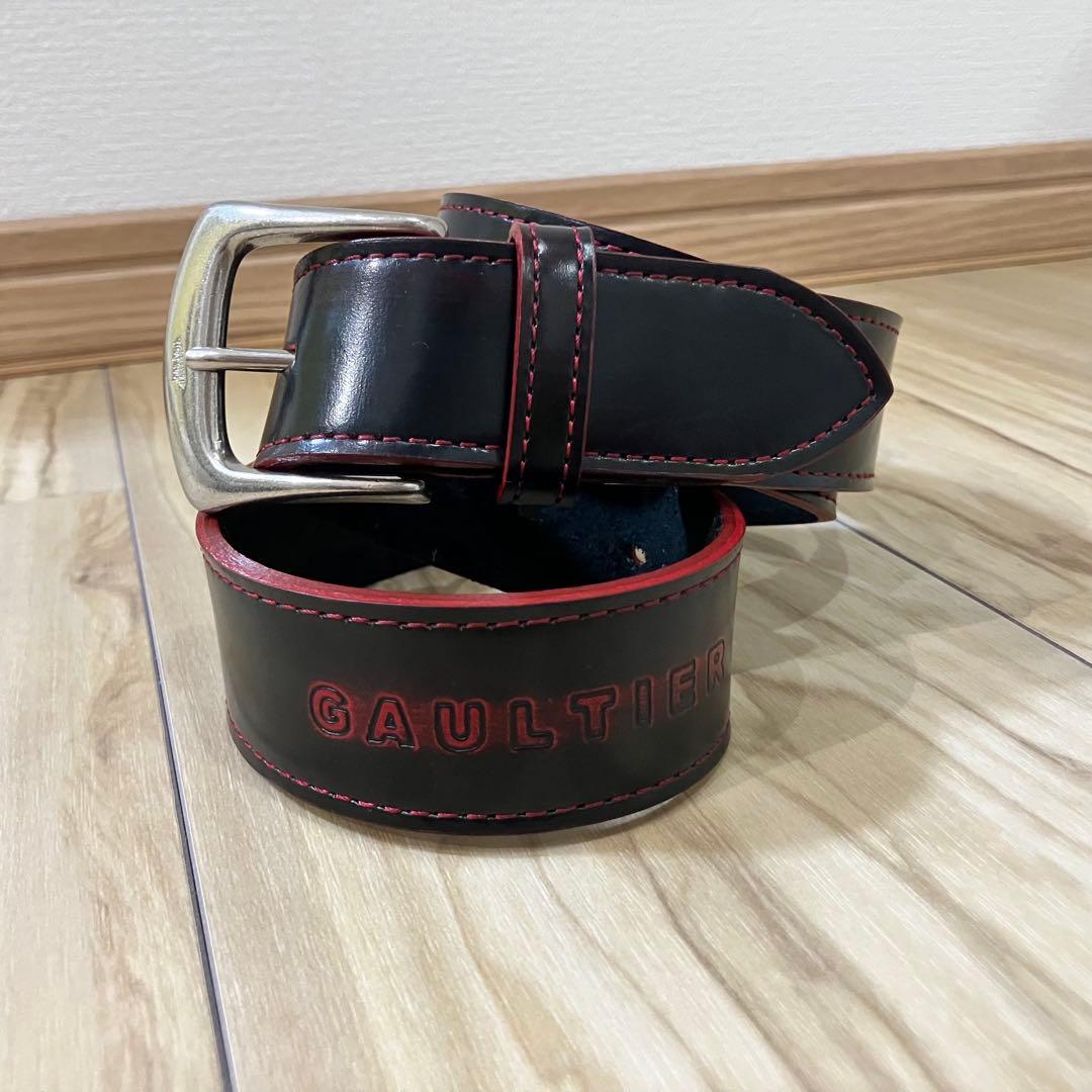 ✨美品✨ジャンポールゴルチエ レザー ベルト 黒×赤 ロゴ型押し ヴィンテージ