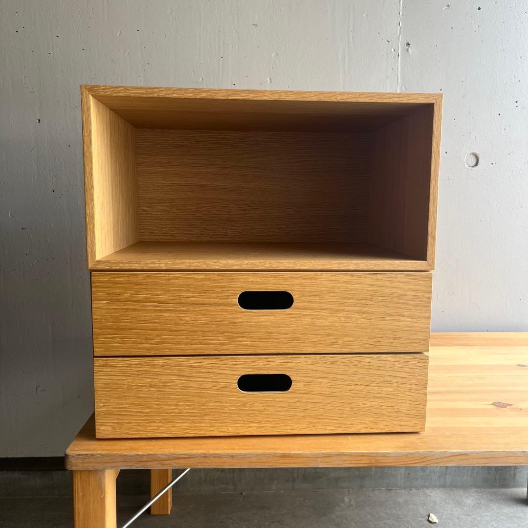 美品・廃盤希少★無印 スタッキングチェスト・オーク材・ハーフ・オープンと引出２段