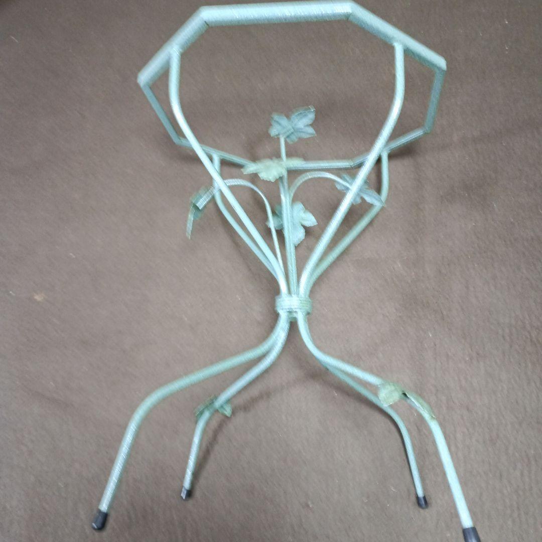 八角形 ガラスアイアンテーブル 葉モチーフ　　中古品