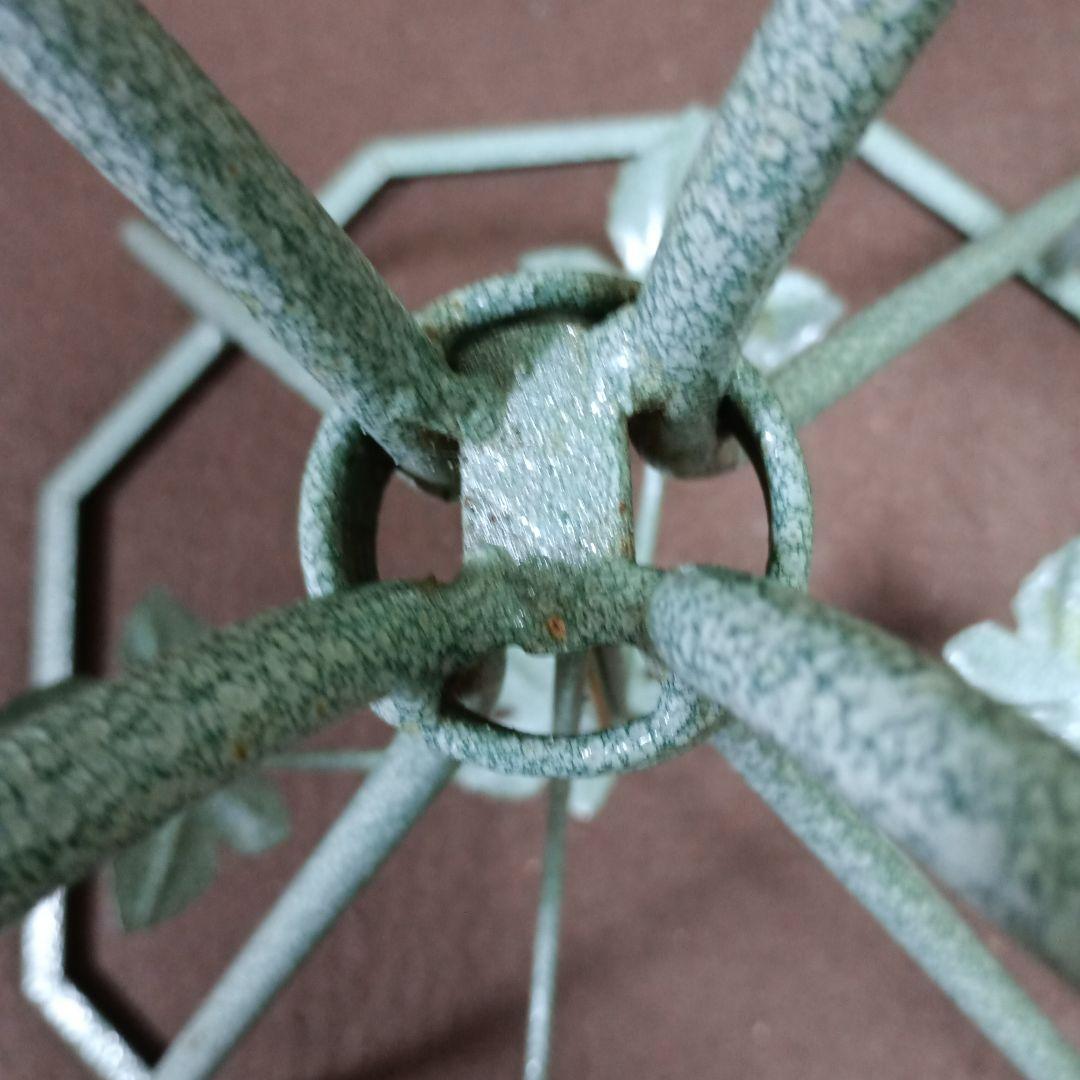 八角形 ガラスアイアンテーブル 葉モチーフ　　中古品