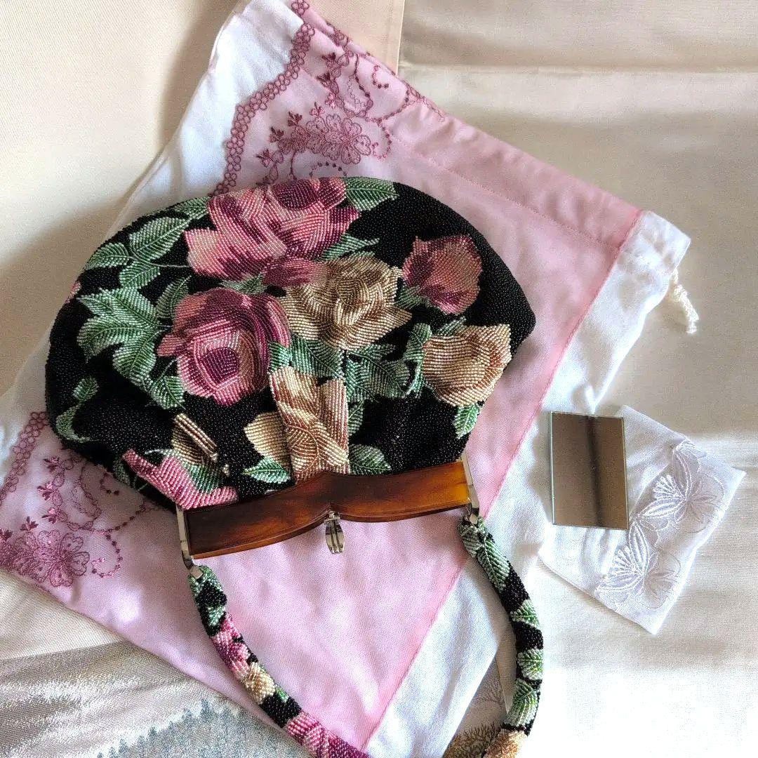 高級和装ビーズ刺繍バック 花柄　和装バック　成人式　 美品