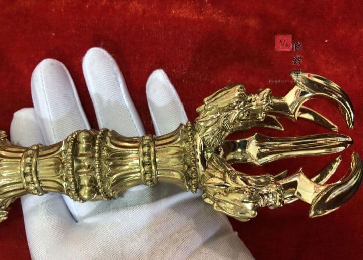 【修縁堂】密教法具 四大明王 法器 五鈷杵 金剛杵 真鍮金メッキ 22cm