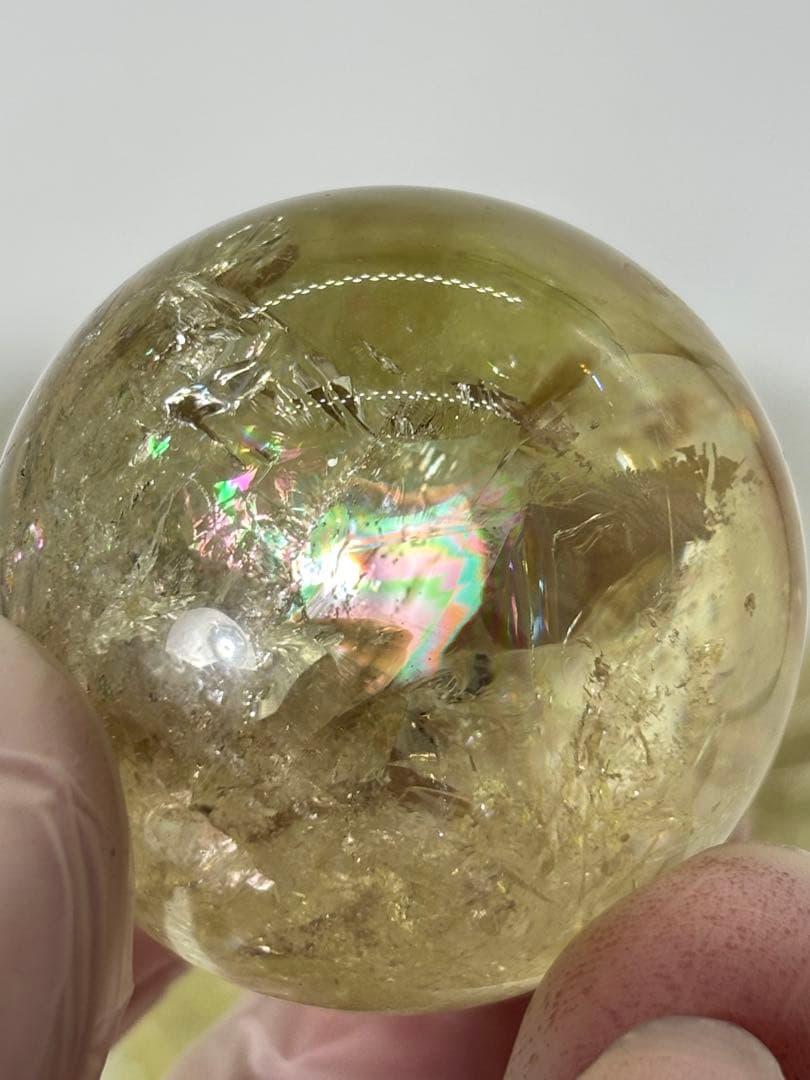 天然石　金運　アイリスシトリンスフィア　七星陣　虹入り　台座付き(特大)