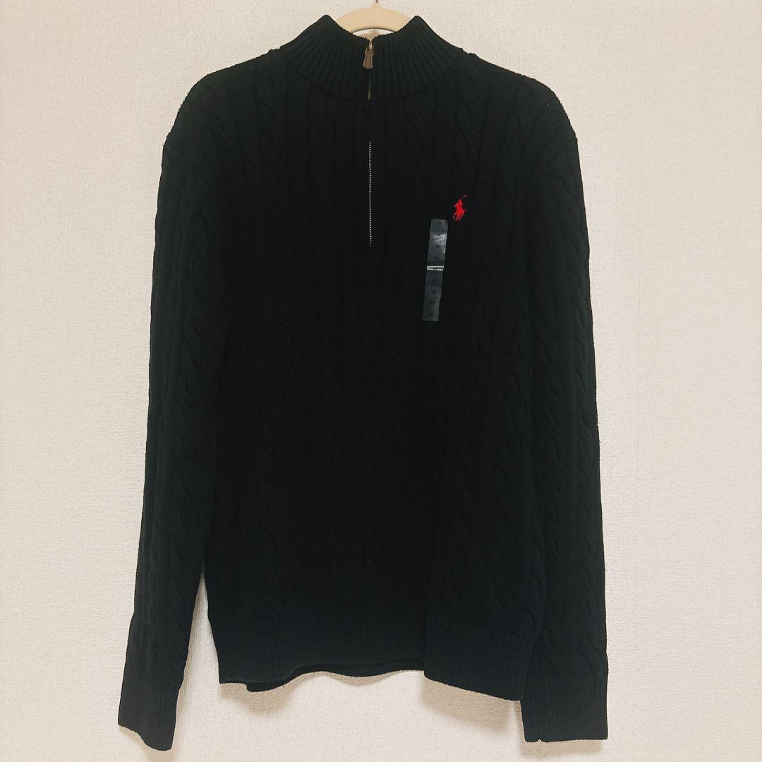 【新品未使用】POLO ラルフローレン メンズ ハーフジップ ブラックM