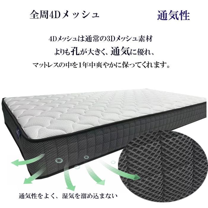 コイルマットレス シングル 21cm 硬め固め 耐久 通気 腰痛対策 体圧 竹炭