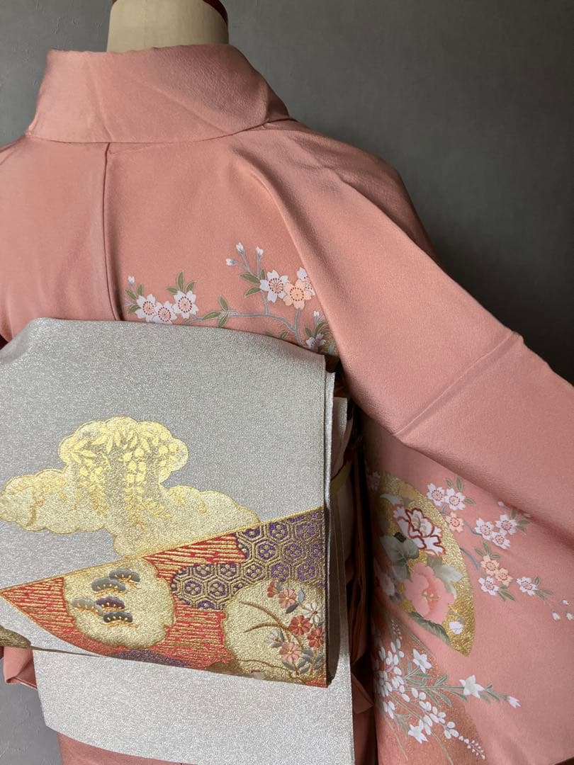 美品 雅な扇と四季草花の訪問着と長襦袢セット