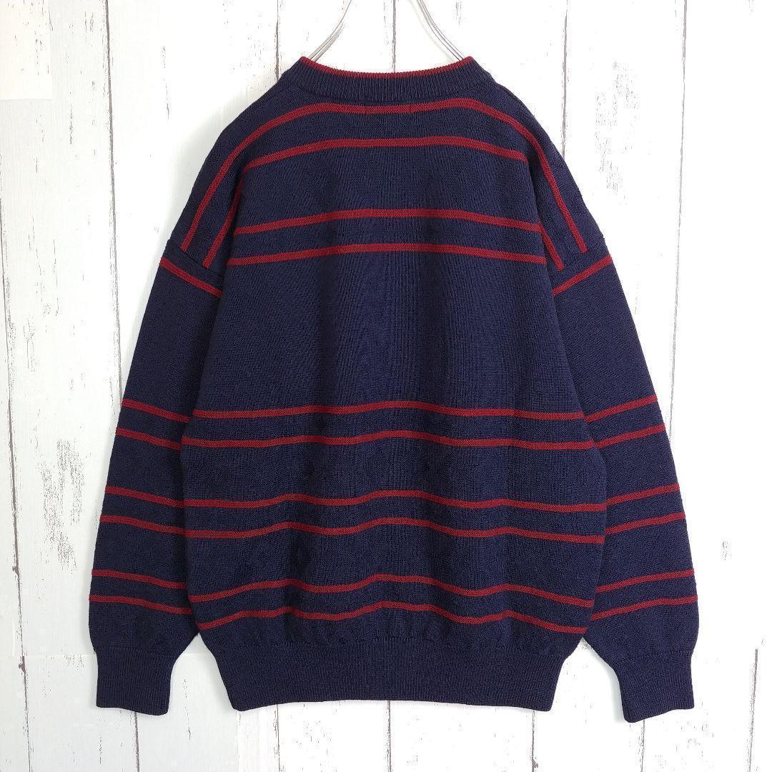 【希少モデル】バーバリーズ ニットセーター 刺繍ロゴ デカロゴ ボーダー柄 M