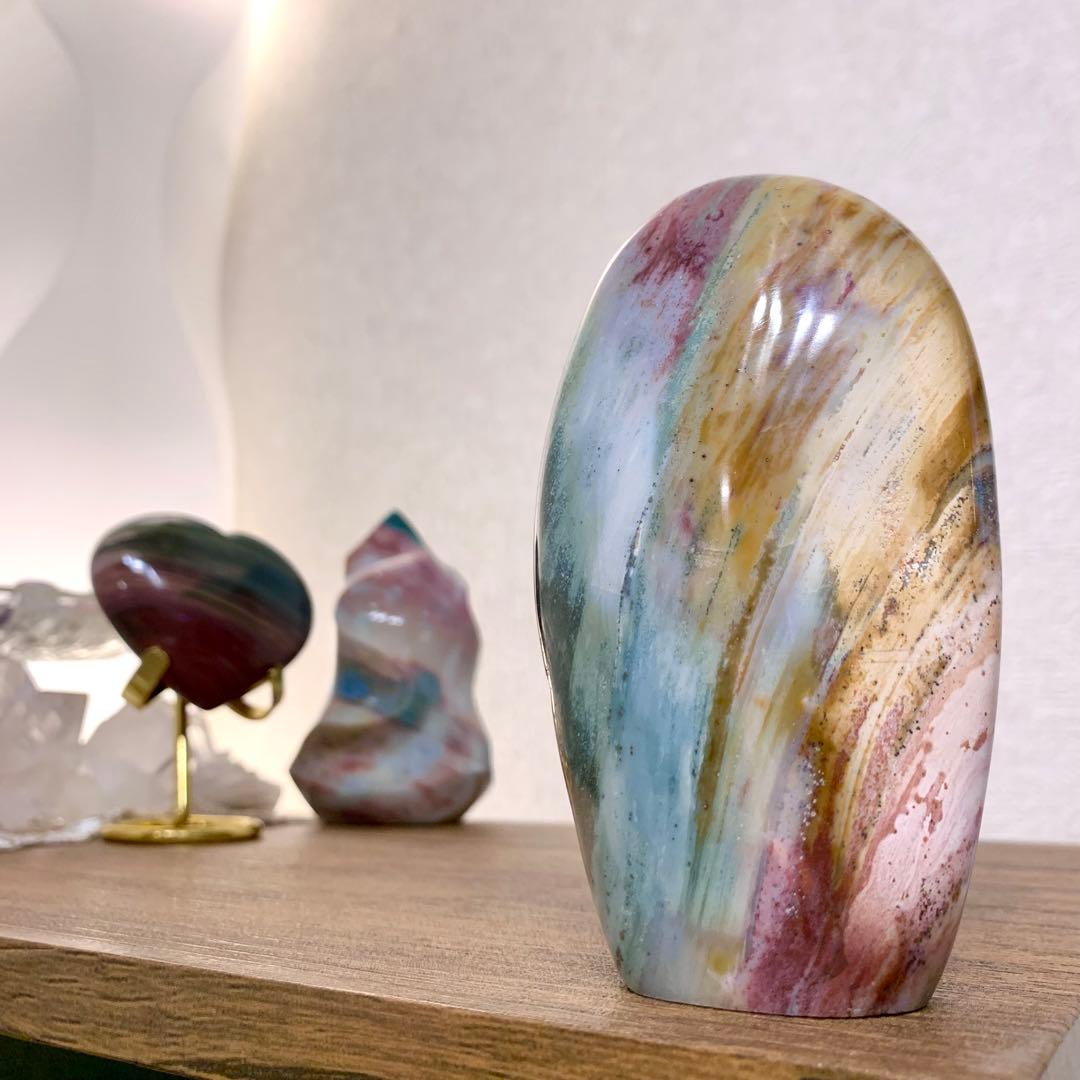 オーシャンジャスパー　フリーフォーム置物　虹色　マダガスカル産　天然石