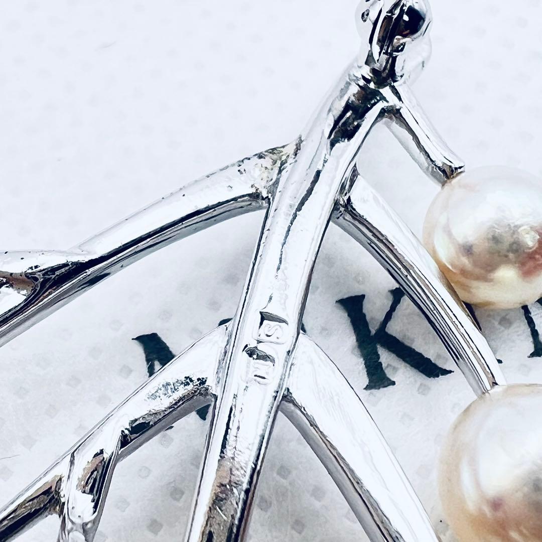 【ミキモトにてクリーニング済】アコヤ　パール　真珠　シルバー　ピンブローチ