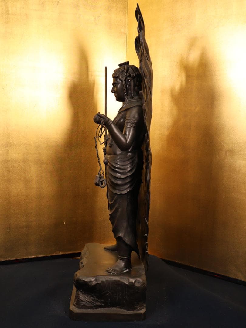 BK259　本物保証　般若純一郎 作　「 不動明王立像 」 ブロンズ　高さ98㎝