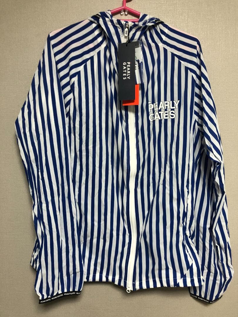 未使用 タグ付き パーリーゲイツ フーディブルゾン ストライプ 2 L ブルー青