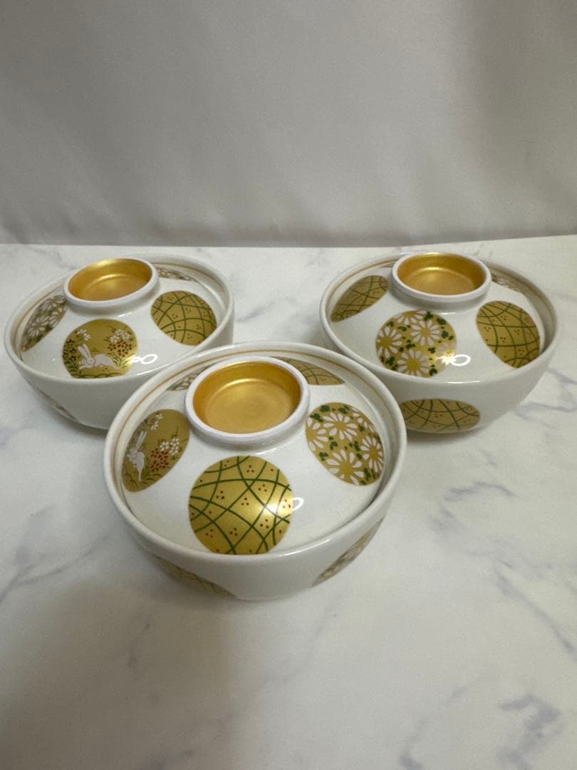 ✨美品✨煮物碗 金彩丸紋蓋向 3個セット 料亭 旅館 和食器