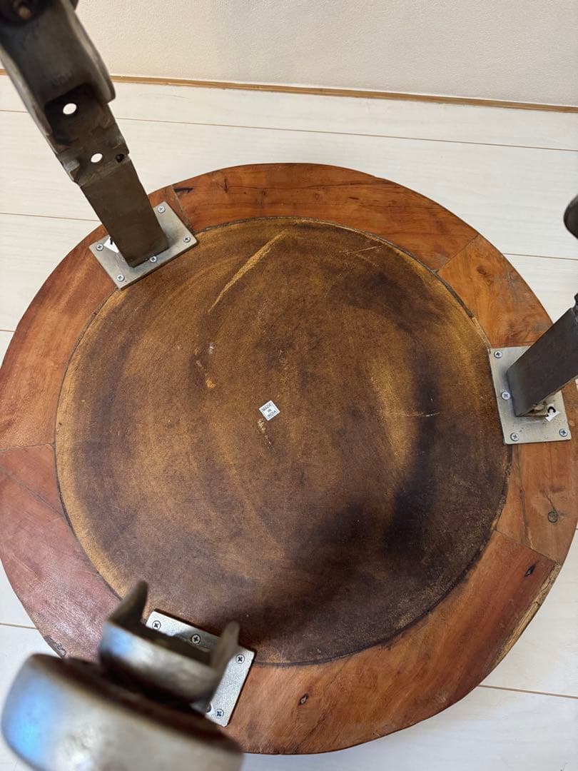 journal standard◆ 木製パッチワーク円卓 金属キャスター付き