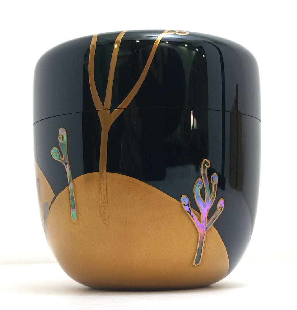 Y3031-5 茶道具 塗師 静峰作 金蒔絵 早蕨 棗 共箱　　ma　ち