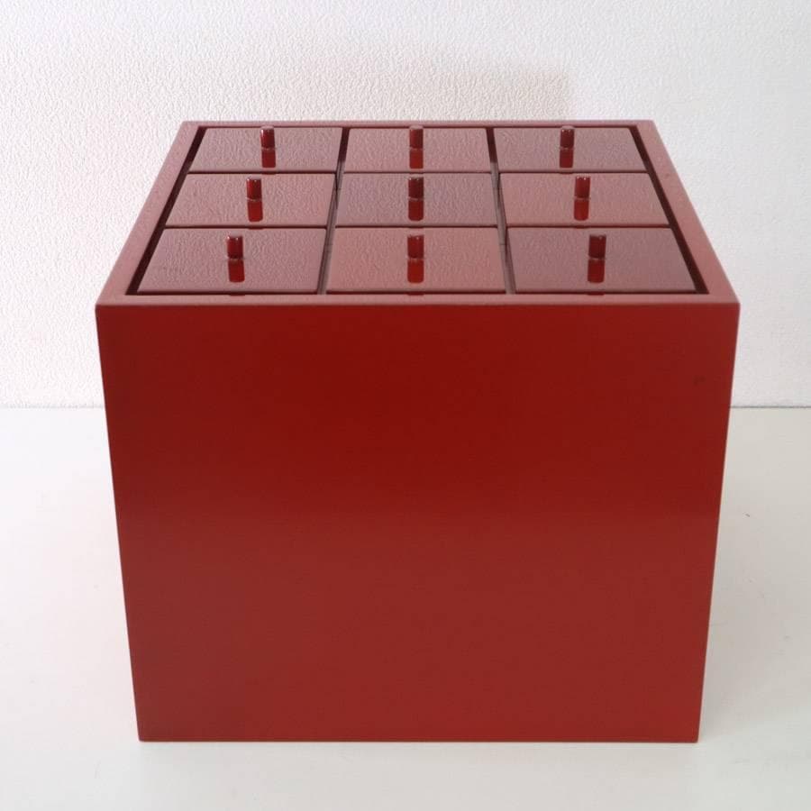 値下伝統工芸品 輪島塗 朱色 小箪笥 9杯 小引き出し 漆塗り 卓上 小物入れ