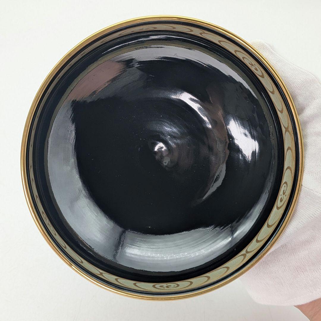 加藤清峰 京焼 黒地金彩茶盌 共箱合布栞 清水焼 抹茶碗 抹茶茶碗 茶道具 茶器