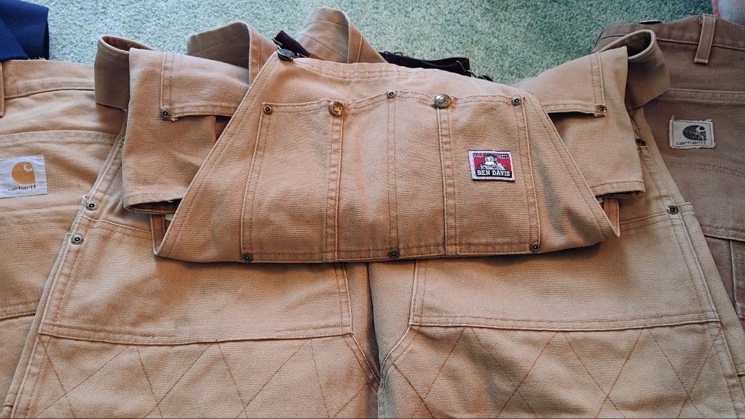 オーバーオール　ダブルニーカンガルーエプロン付き