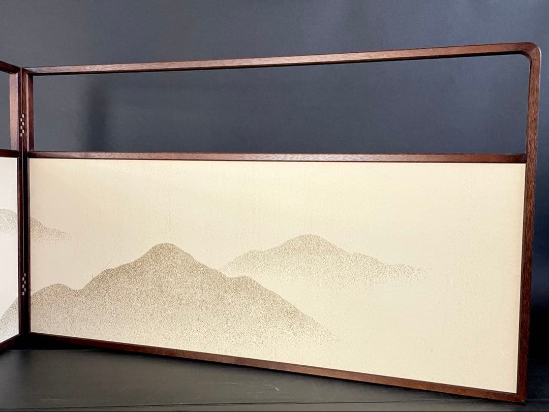 「祖」 唐松 遠山 両面使い 風炉先屏風 上透かし 桑縁 紙箱 （128①）