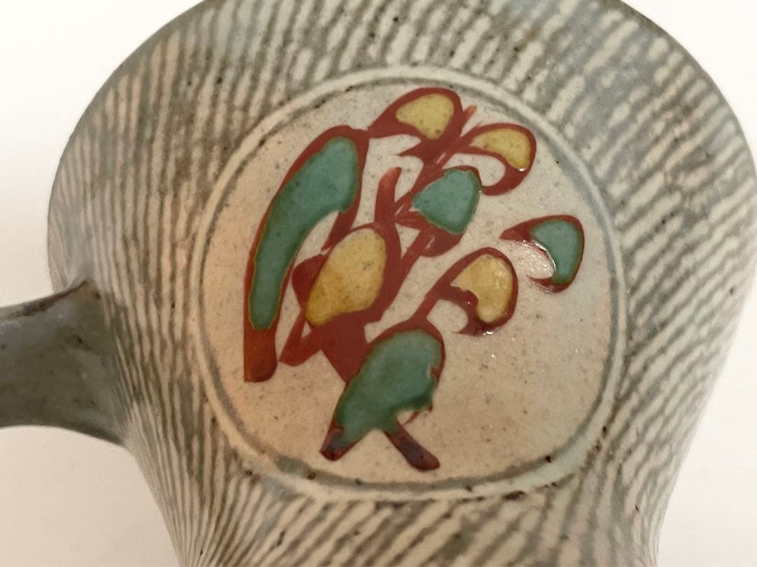 陶芸家　人間国宝　島岡達三　象嵌赤絵　ジョッキ　ビアマグ　マグカップ　共箱