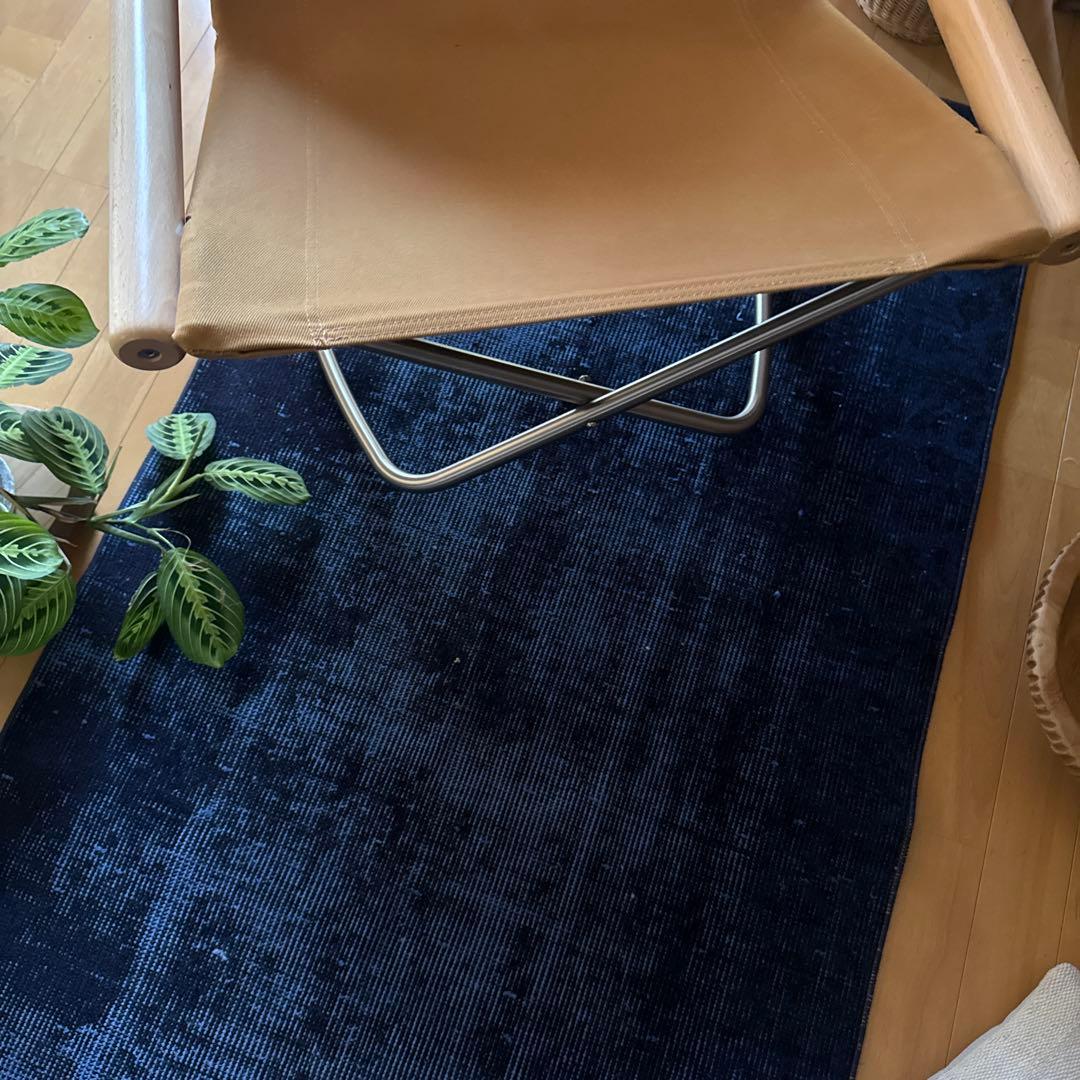 80.5×182 藍色オーバーダイ　ワンカラーラグ　トルコヴィンテージラグ