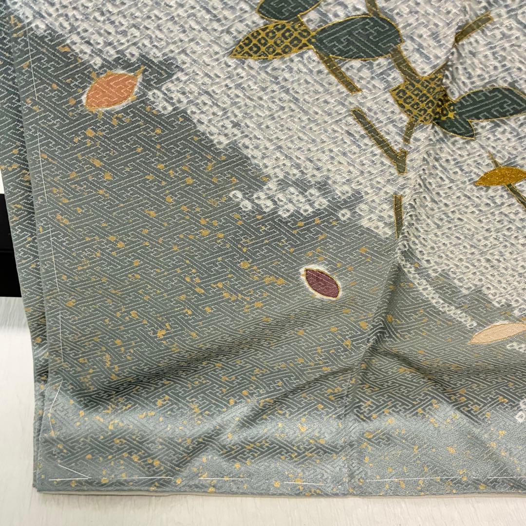 D172 訪問着　絞り　金駒刺繍　正絹　着物　袷　しつけ糸付き未使用極美品