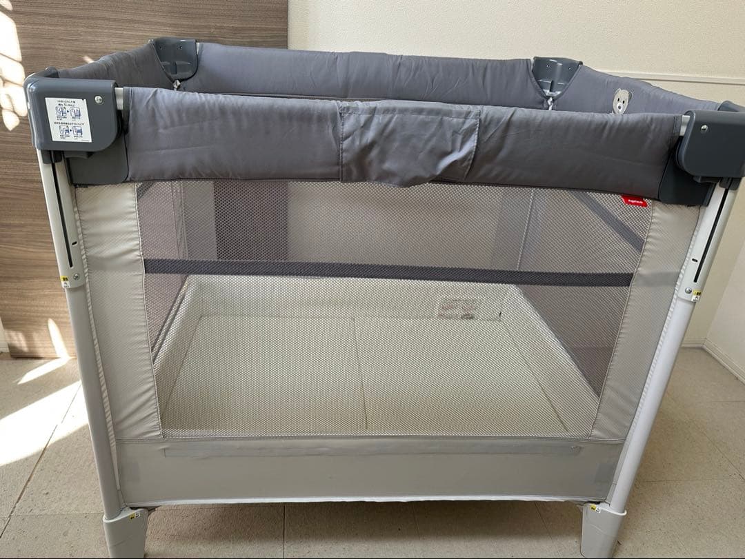マットレス付き！アップリカ ココネルエアーABベビーベッド グレーベアー