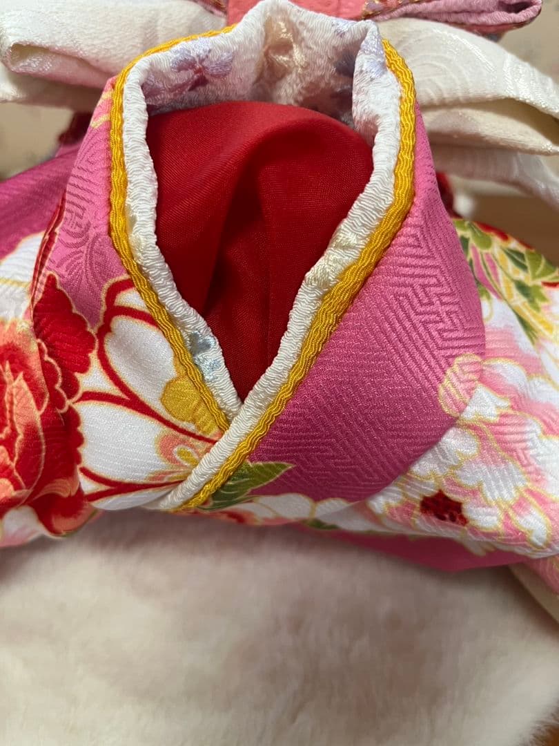 帯飾りを足してお作りし直しました。☆*花柄ピンク着物☆*　犬服　犬服用お着物