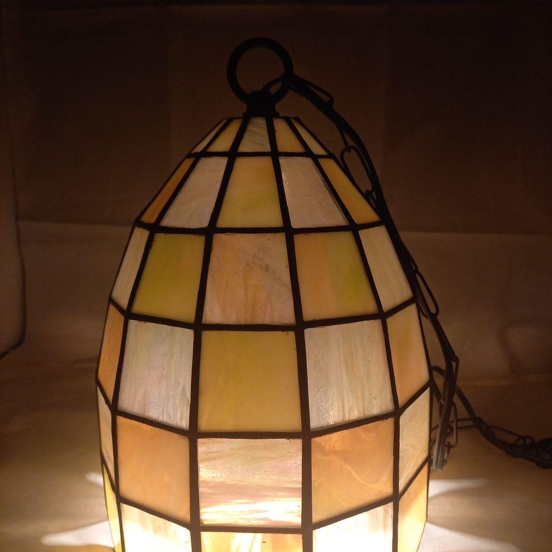 ヴィンテージ　ペンダントステンドガラスランプ